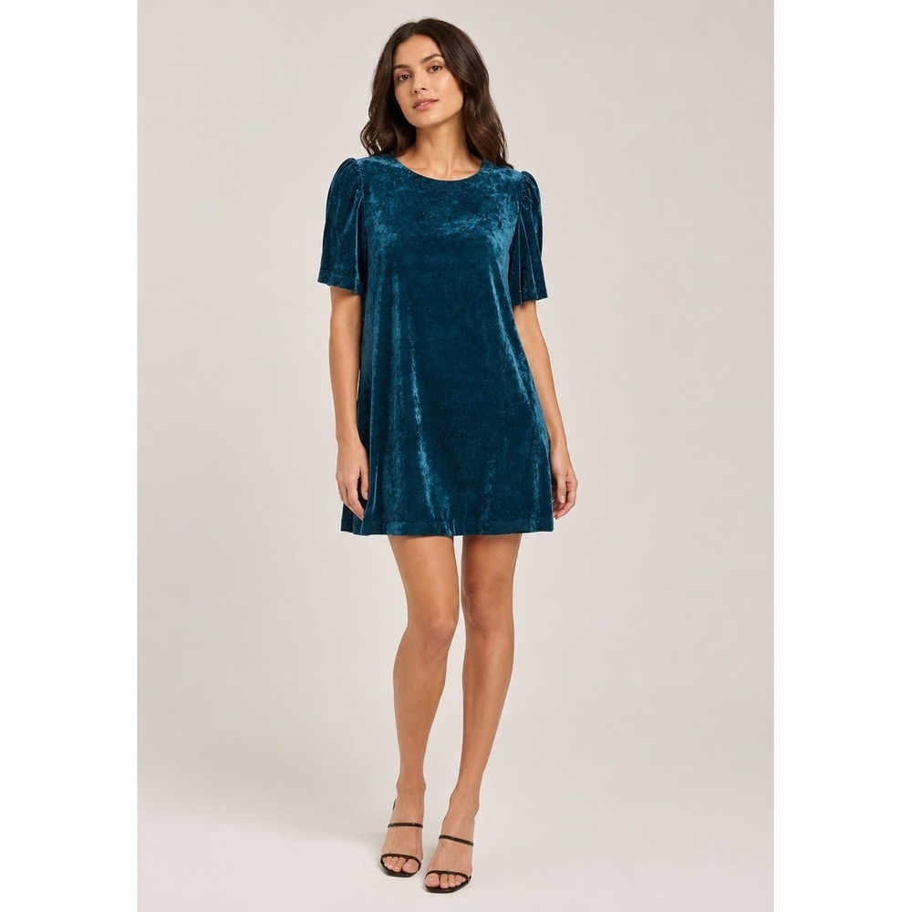J. Jill‎ Velvet Dress Womens Medium Emerald Green Rayon Knee Length Short Sleeve